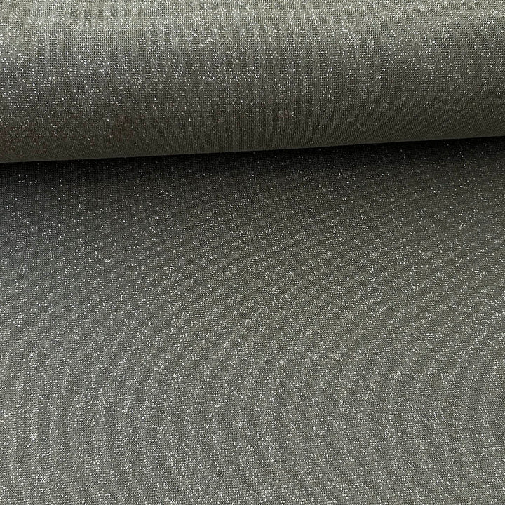 Tissu Bord Côte lurex kaki et argent