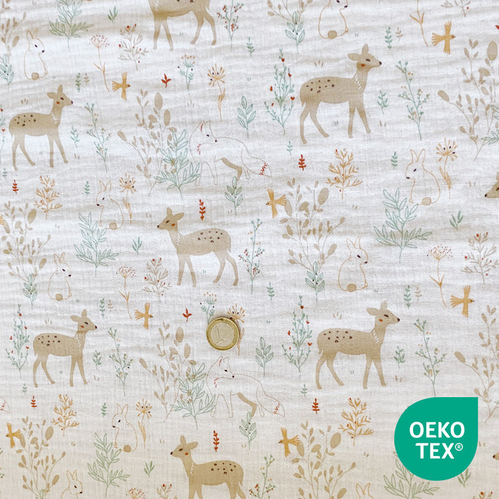 Tissu Double gaze blanche bambi