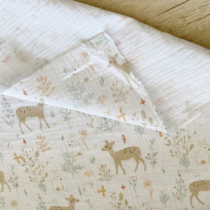 Tissu Double gaze blanche bambi