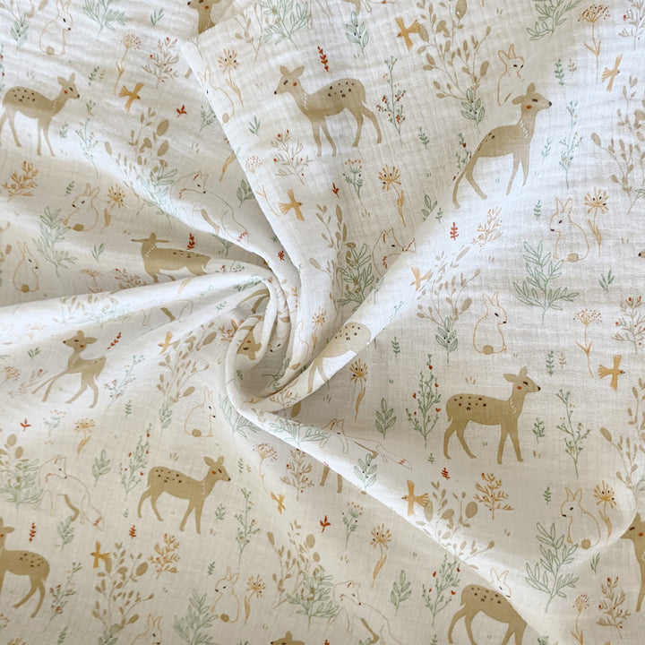 Tissu Double gaze blanche bambi