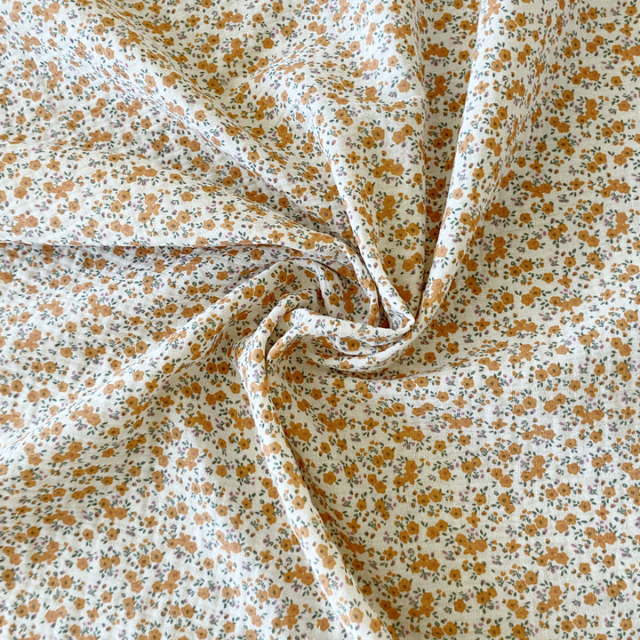 Tissu Double gaze écru mini fleur rouille