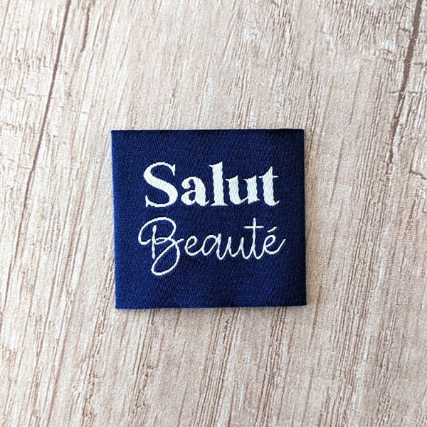 Etiquette à coudre -Salut Beauté- marine