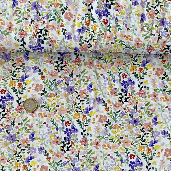 Viscose écrue fleurette aquarelle