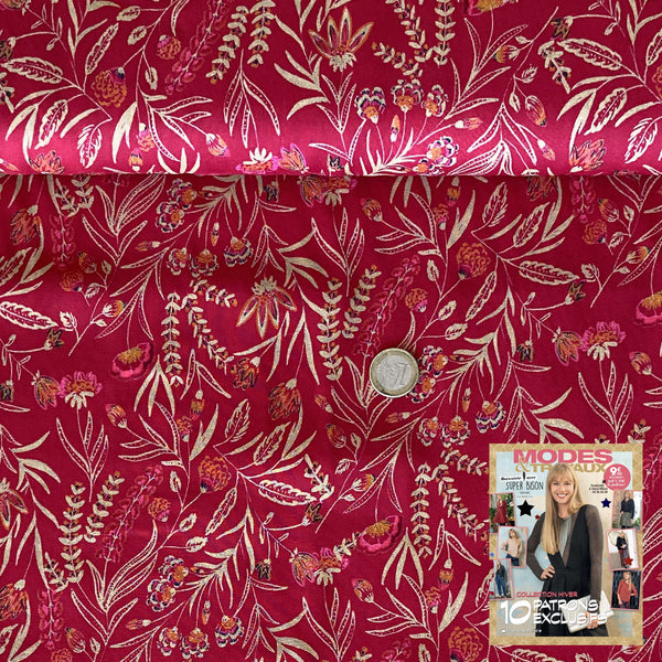 Viscose rouge fleur delicate dorée