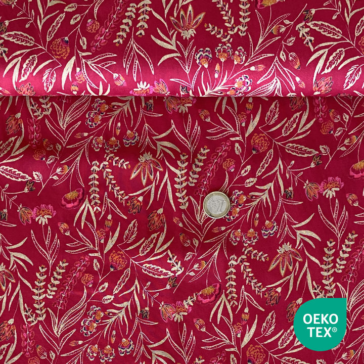 Viscose rouge fleur delicate dorée