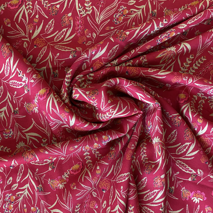 Viscose rouge fleur delicate dorée