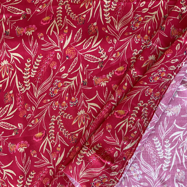 Viscose rouge fleur delicate dorée